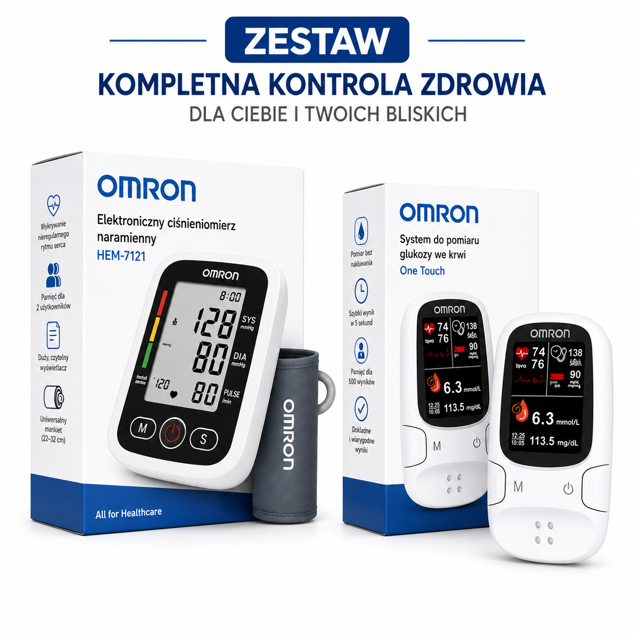 GLUKOMETR WIELOFUNKCYJNY + CIŚNIENIOMIERZ ELEKTRONICZNY – KUP 1, DRUGI OTRZYMASZ GRATIS!🔥